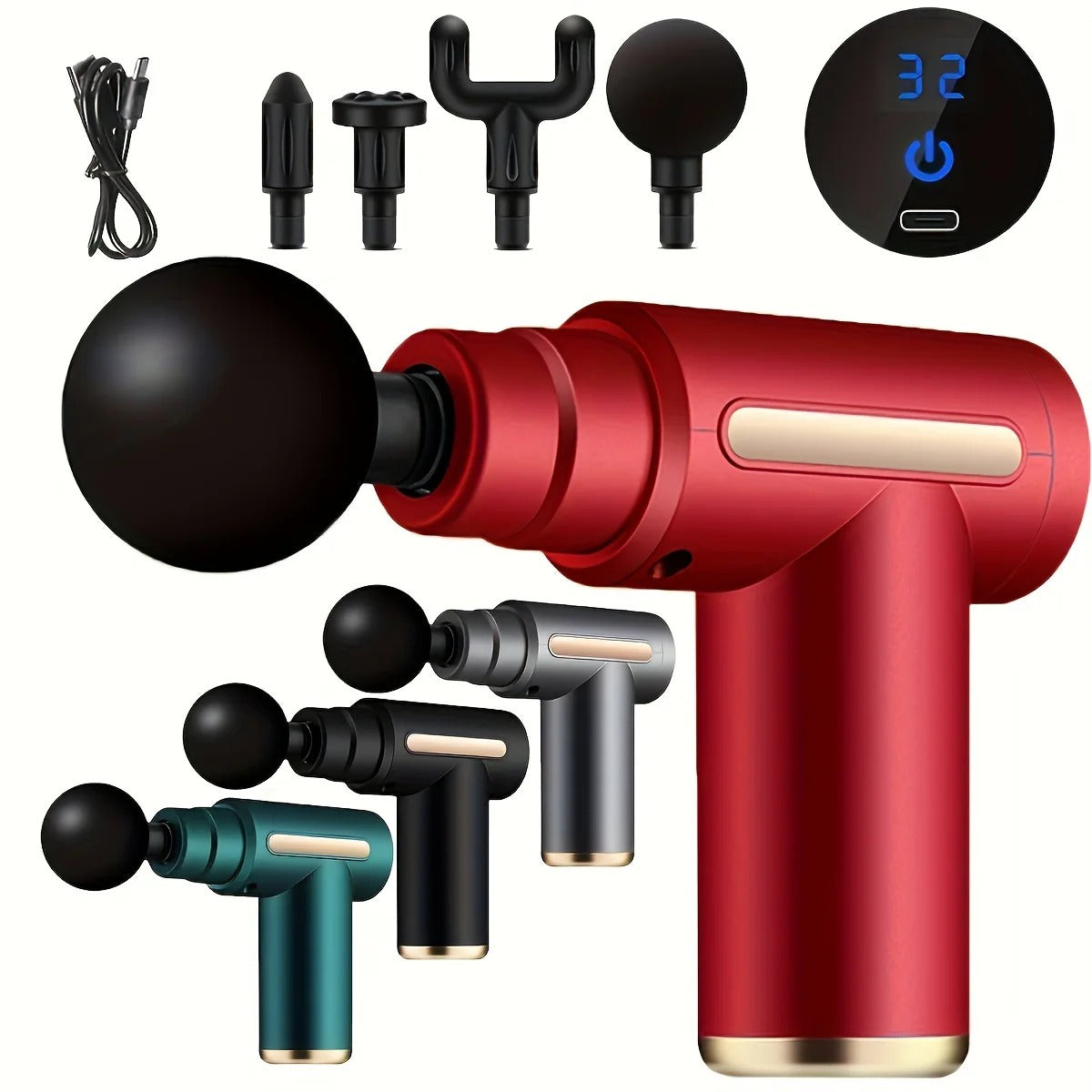 Massage Gun Deep Tissue, Silent Brushless Motor and Portable Massage Gun with 4 Interchangeable Heads for Deep Muscle Relief and Relaxation, Relax Gift