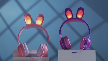 New Rabbit Ear Headphones Wireless Luminous Extendable Wheat Headphones