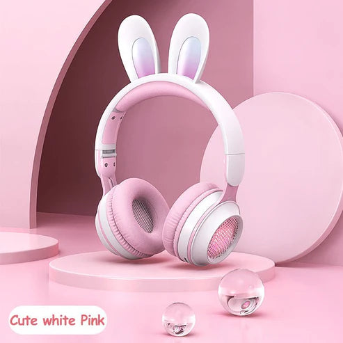 New Rabbit Ear Headphones Wireless Luminous Extendable Wheat Headphones