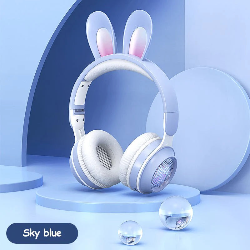 New Rabbit Ear Headphones Wireless Luminous Extendable Wheat Headphones