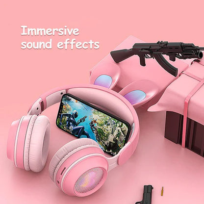 New Rabbit Ear Headphones Wireless Luminous Extendable Wheat Headphones