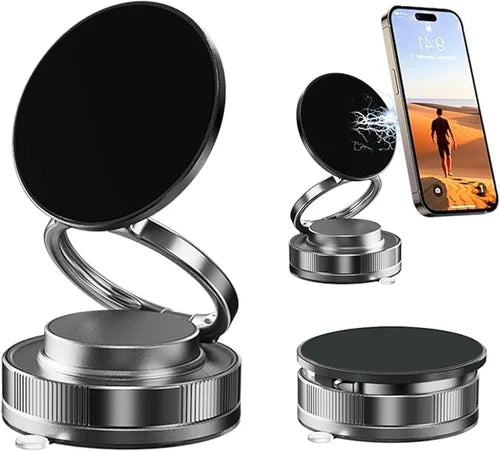 Upgraded 360° Vacuum Magnetic Car Phone Holder, Strong Suction Cup Phone Mount [89+LBS Suction & 2600gf Magnetic], Foldable Portable Cell Phone Holders for Phone16/15/14/13/12 Series   East to Use